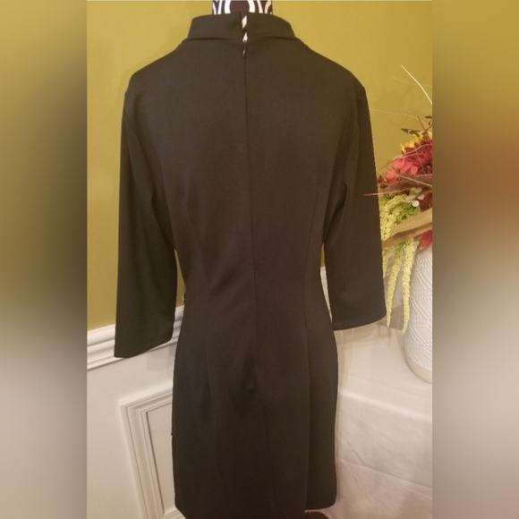 Allegra K Women's Mock Neck 3/4 Sleeve Bodycon Shirred Stretchy Sheath Dress - Picture 8 of 10